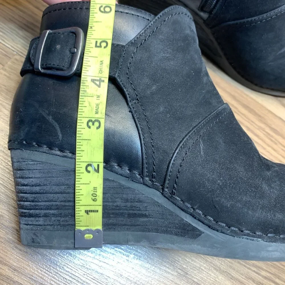 Dansko Boots Women 6.5-7 EU 37 Shirley Wedge Heel Ankle Booties Black Leather‎